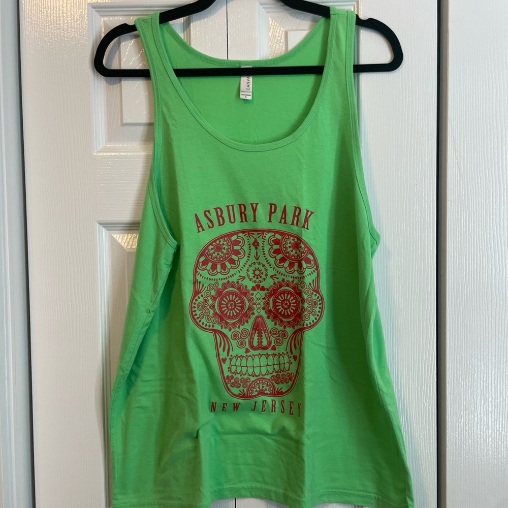 Bella Canvas Green Asbury Park Skull Tank Top, L